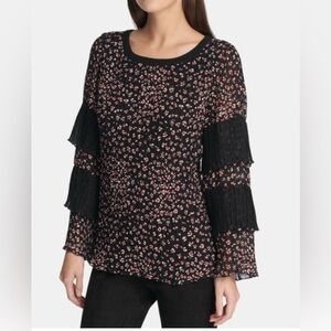 DKNY Women's Floral Ruffled Blouse, Size M